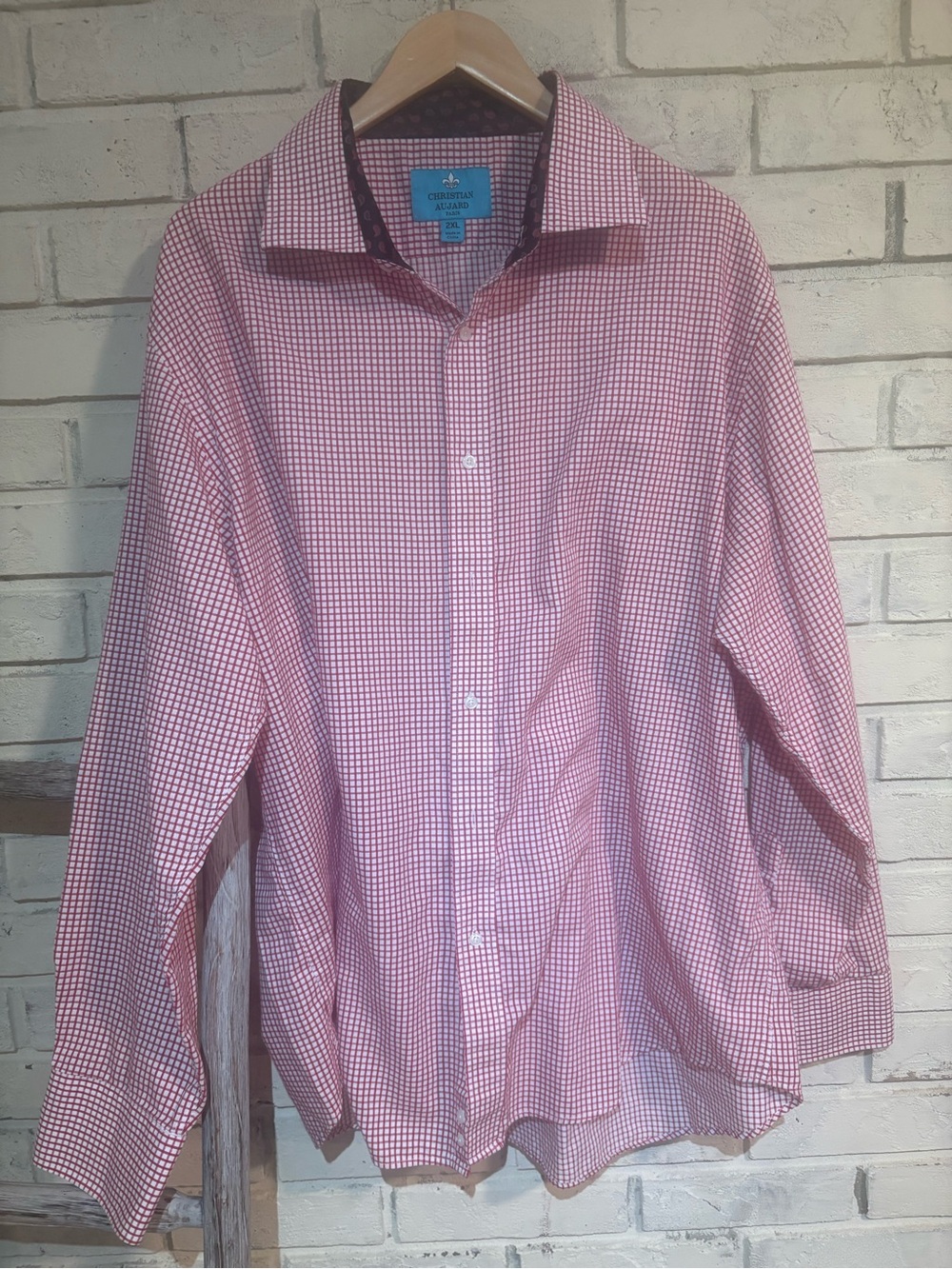 Men's Checked Dress Shirt by Christian Aujard 2XL